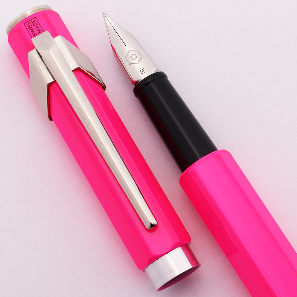 Caran d'Ache 849 Hexagonal Fountain Pen - Purple Fluo, Chrome Trim